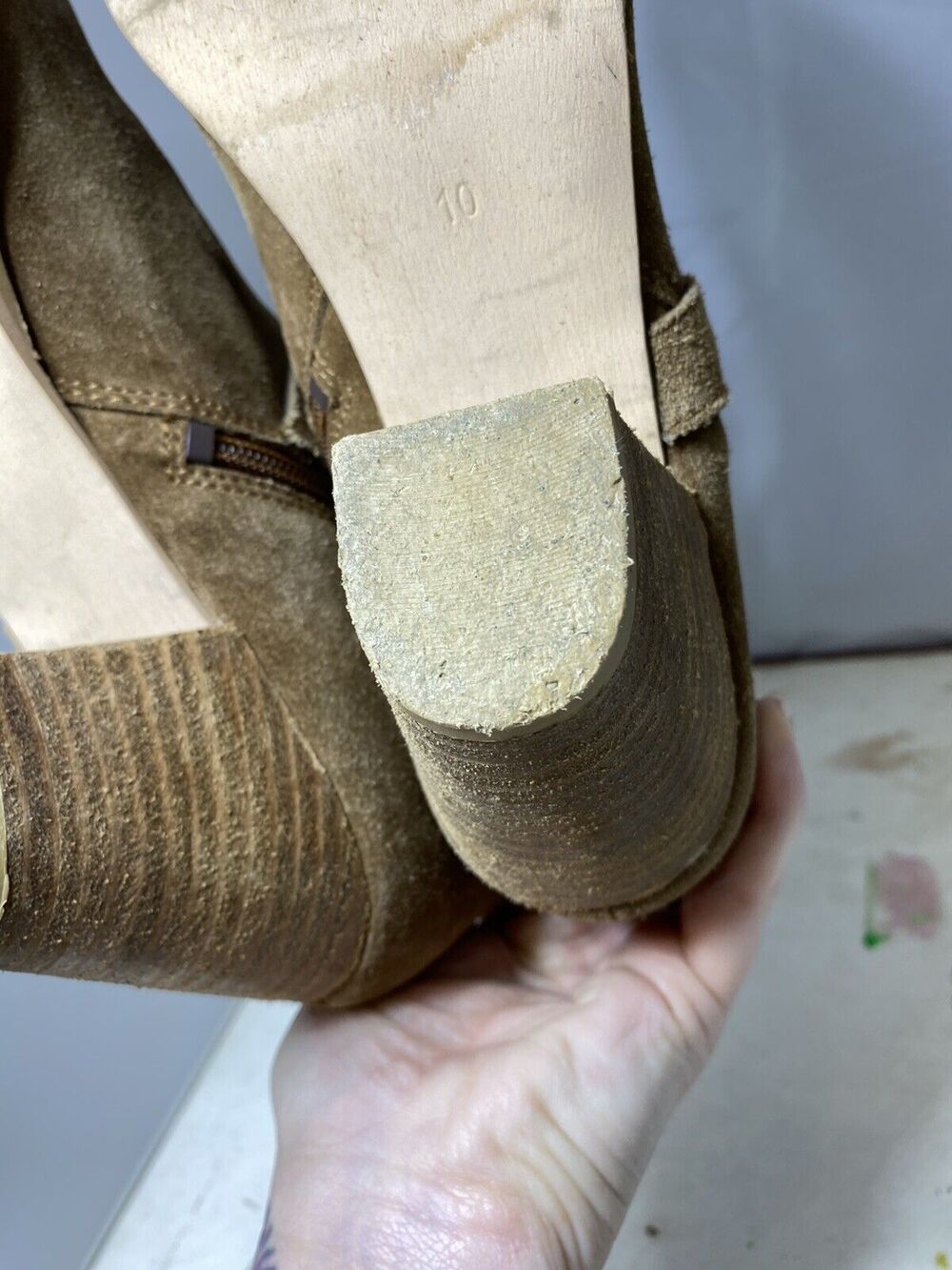 Diba Heeled Ankle Boots Brown Suede Buckle Booties Women’s Size 10 GUC - Picture 10 of 15